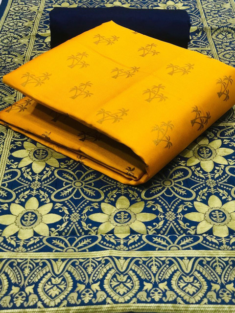 

MORLY Yellow & Blue Dupion Silk Unstitched Dress Material