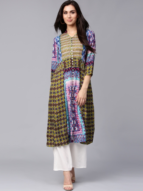 

Rain & Rainbow Women Multicoloured Printed A-Line Kurta, Multi