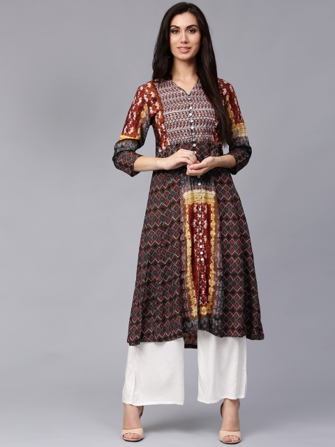 

Rain & Rainbow Women Brown Printed A-Line Kurta