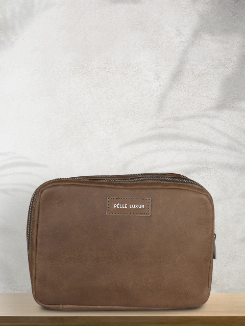 

PELLE LUXUR Brown Leather Structured Handheld Bag with Bow Detail