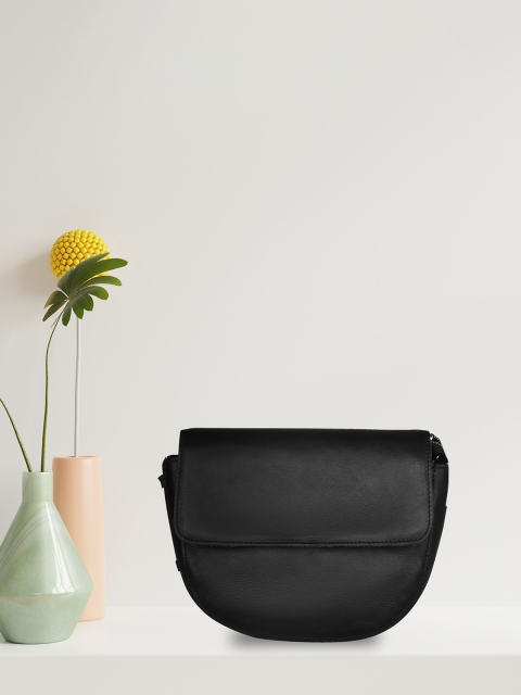 

PELLE LUXUR Black Leather Half Moon Sling Bag with Tasselled