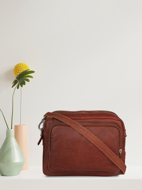 

PELLE LUXUR Tan Leather Bucket Sling Bag with Tasselled