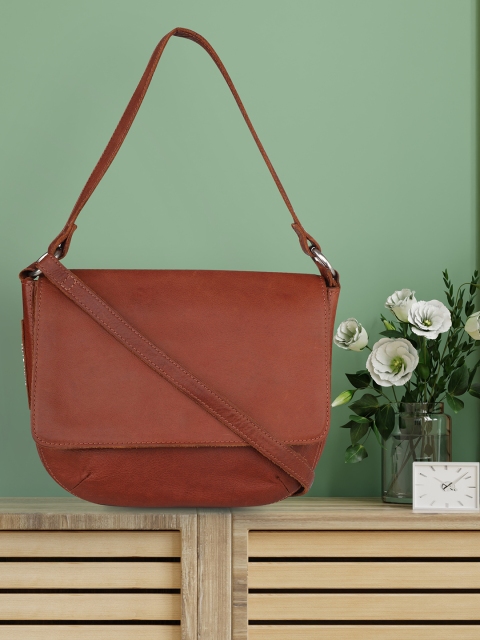 

PELLE LUXUR Tan Leather Structured Hobo Bag