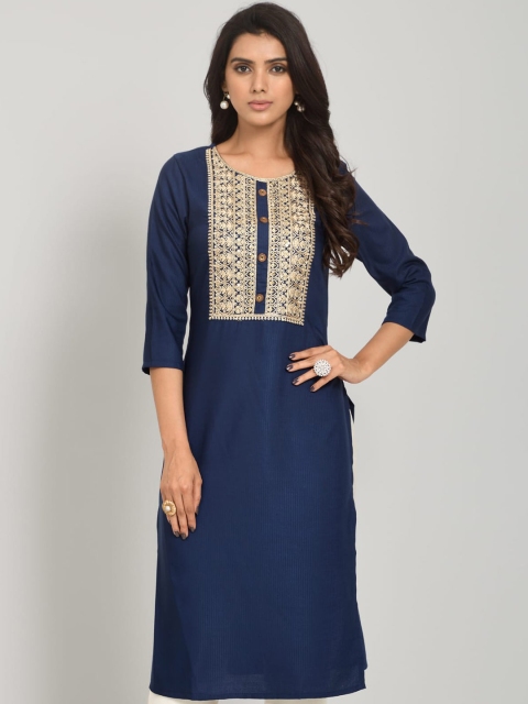 

RIVAMA Women Navy Blue Yoke Design Kurta