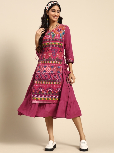 

Sangria Pink & Blue Ethnic Motifs Ethnic A-Line Dress