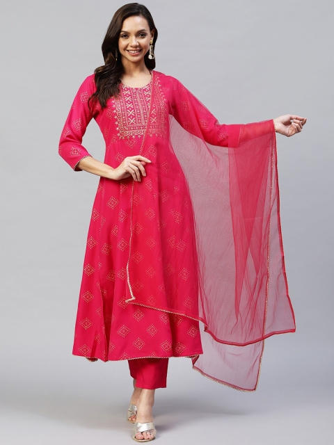 

KALINI Women Pink Ethnic Motifs Printed Kurta with Trousers & With Dupatta