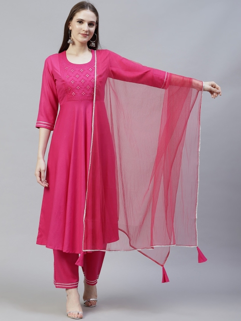 

KALINI Women Pink Empire Kurta with Trousers & With Dupatta