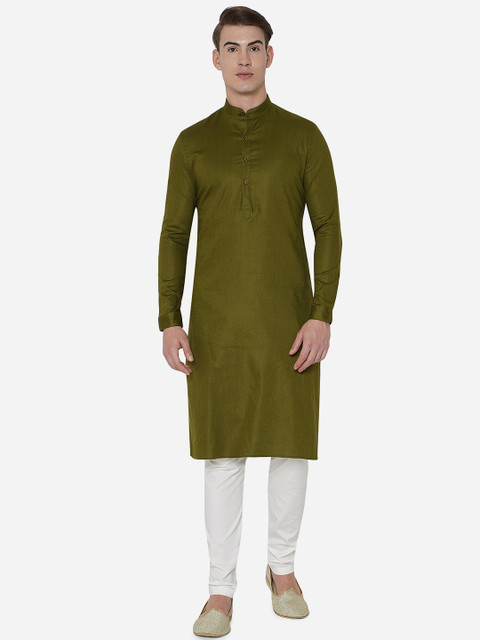 

JADE BLUE Men Green Thread Work Kurta