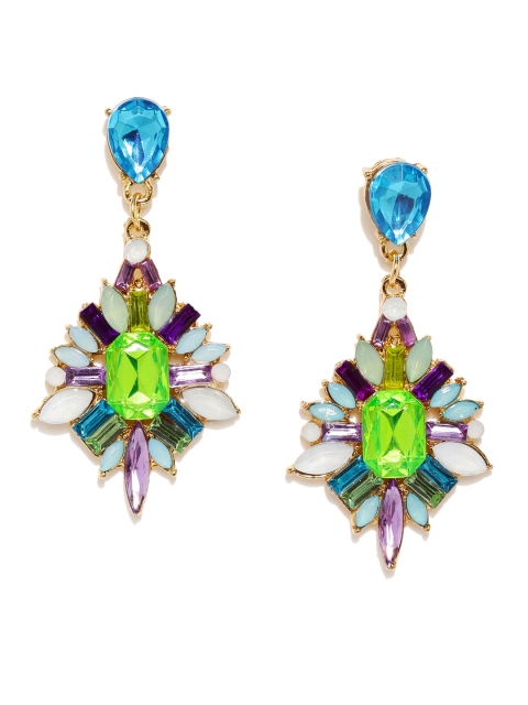 

Golden Peacock Multicoloured Geometric Drop Earrings, Multi