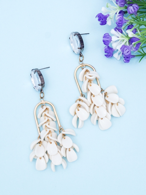 

Golden Peacock Gold-Plated & Cream-Coloured Floral Drop Earrings