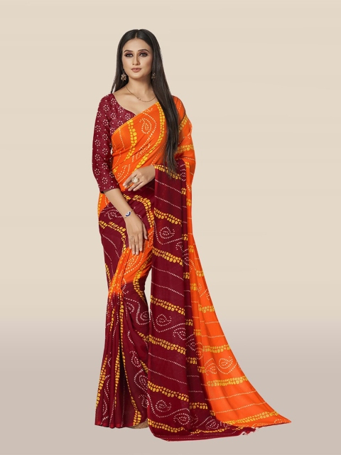 

KALINI Orange & Maroon Bandhani Saree