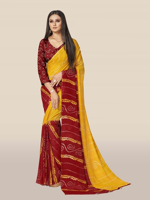 

KALINI Maroon & Yellow Bandhani Saree