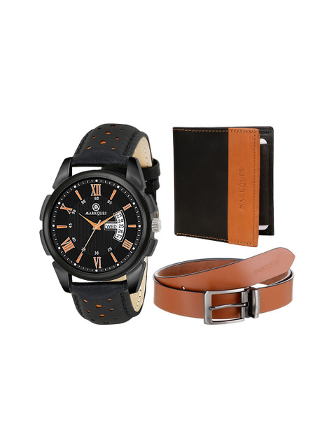 

MARKQUES Men Black Textured Leather Accessory Gift Set