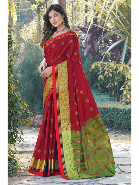 

KARAGIRI Maroon & Green Woven Design Zari Saree