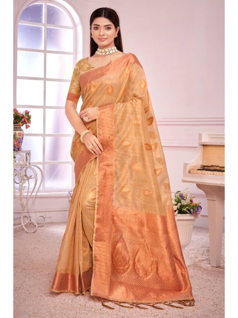 

KARAGIRI Beige Ethnic Motifs Organza Saree