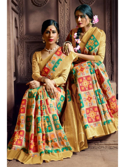 

KARAGIRI Beige & Red Zari Silk Blend Banarasi Saree