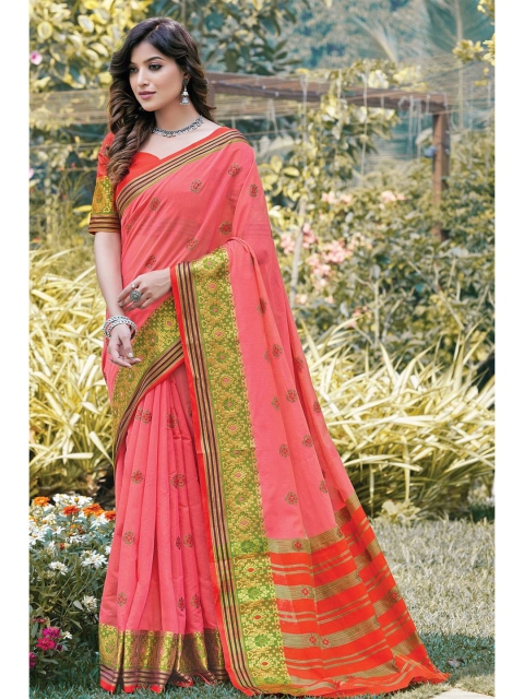 

KARAGIRI Pink & Green Woven Design Zari Saree