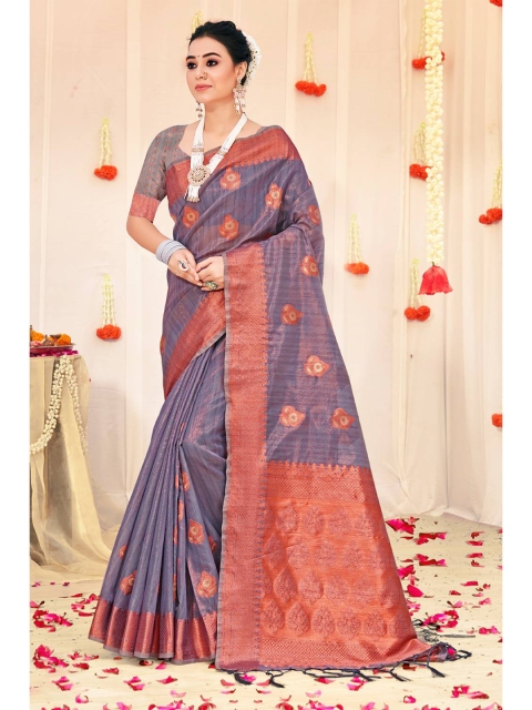 

KARAGIRI Purple & Orange Woven Design Zari Organza Saree