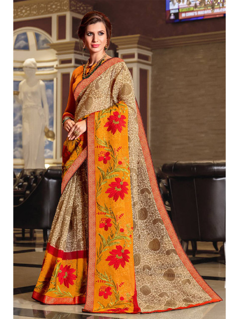 

KARAGIRI Mustard & Red Floral Embroidered Saree
