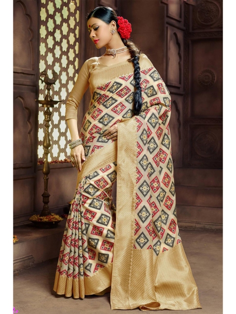 

KARAGIRI Gold-Toned & Red Zari Silk Blend Banarasi Saree