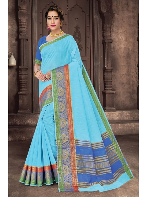 

KARAGIRI Blue & Green Zari Cotton Saree