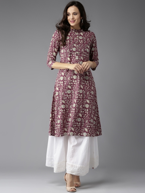 

HERE&NOW Women Pink & Beige Printed A-Line Kurta