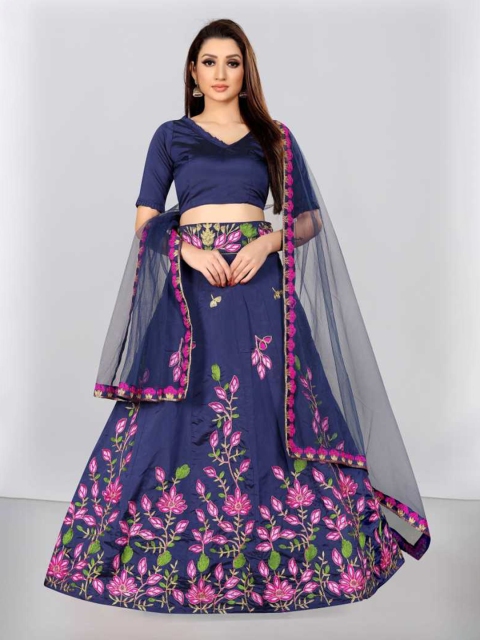 

JSItaliya Navy Blue And Pink Semi-Stitched Lehenga And Unstitched Blouse With Dupatta