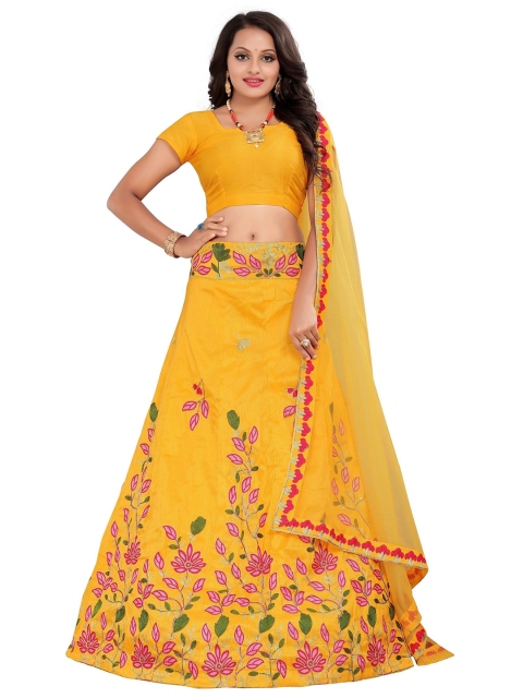 

JSItaliya Women Yellow & Pink Semi-Stitched Lehenga & Unstitched Blouse With Dupatta