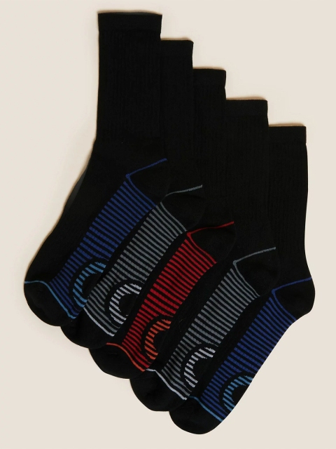 

Marks & Spencer Men Pack Of 5 Patterned Ankle-Length Socks, Black