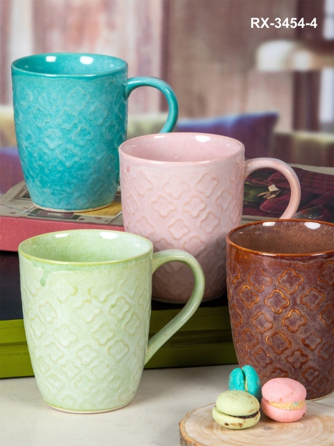 

Roxx Set of 4 Printed Stoneware Glossy Coffee Mugs, Green