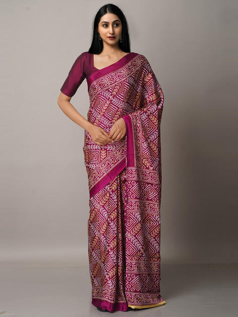 

Unnati Silks Purple & White Bandhani Crepe Soft Silk Saree