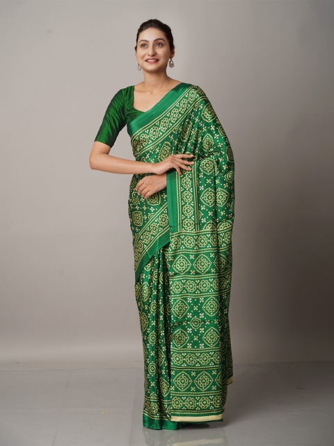 

Unnati Silks Green & Cream-Coloured Bandhani Crepe Soft Silk Saree