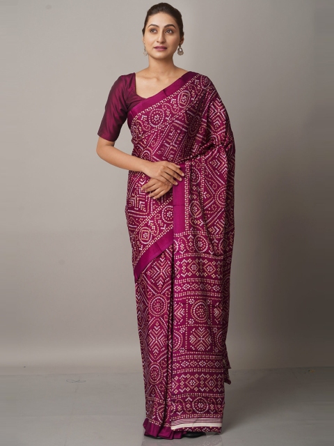 

Unnati Silks Purple & White Bandhani Crepe Soft Silk Saree