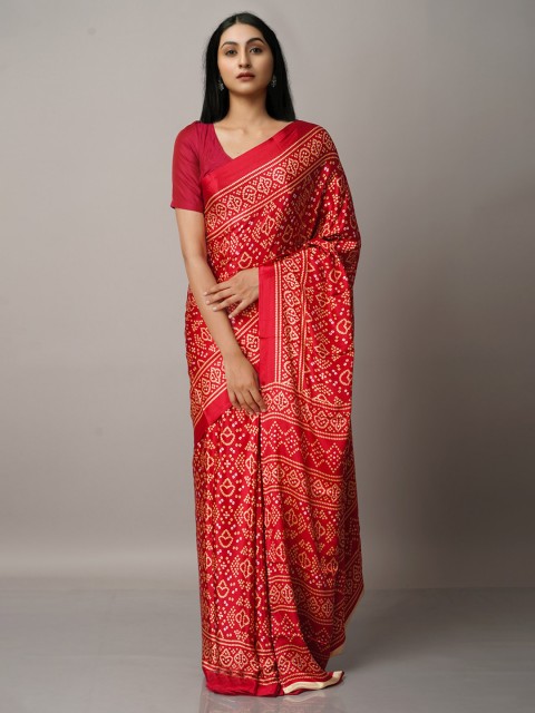 

Unnati Silks Maroon & White Bandhani Saree