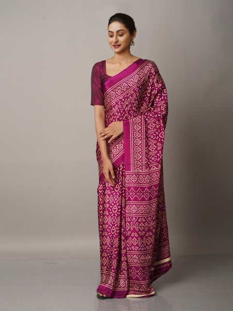 

Unnati Silks Purple & Off White Bandhani Saree