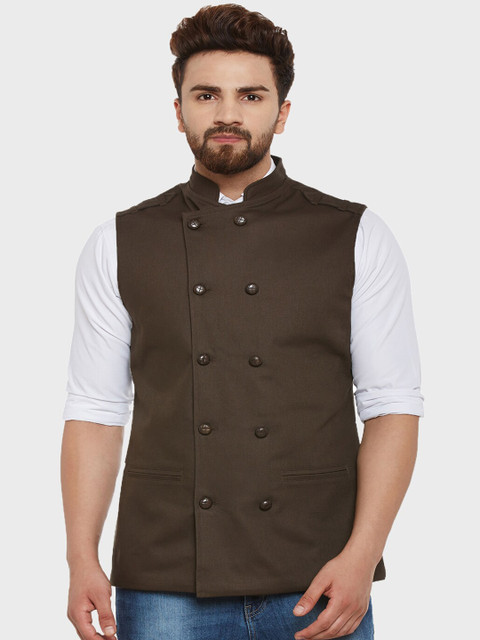 

Hypernation Men Brown Solid Pure Cotton Waistcoat