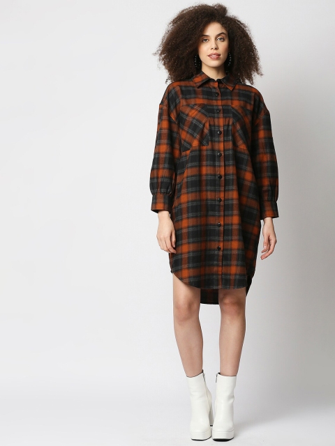 

Remanika Brown Checked Shirt Dress