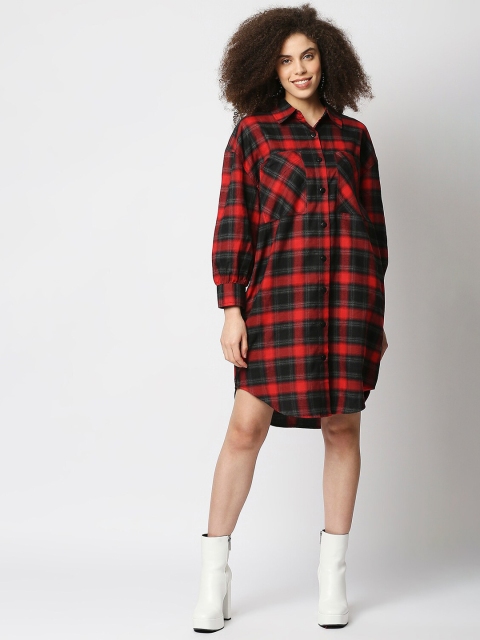 

Remanika Women Red Checked Shirt Dress