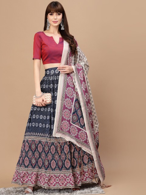 

Satrani Red & Black Semi-Stitched Lehenga & Unstitched Blouse With Dupatta
