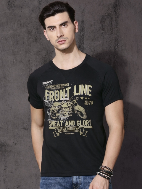 

Roadster Men Black Printed Round Neck T-shirt