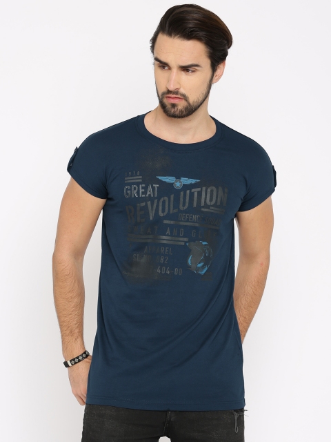 

Roadster Men Navy Blue Printed Round Neck T-shirt