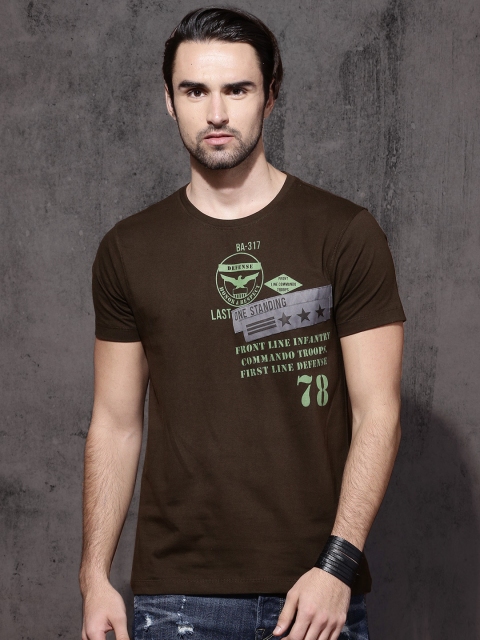 

Roadster Men Olive Green Printed Round Neck T-Shirt