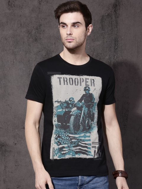 

Roadster Men Black Printed Round Neck T-shirt