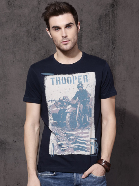 

Roadster Men Navy Blue Printed Round Neck T-shirt