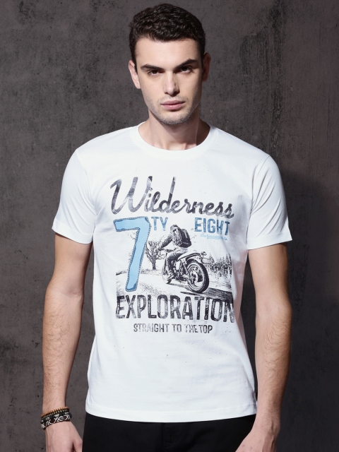 

Roadster Men White Printed Round Neck T-shirt