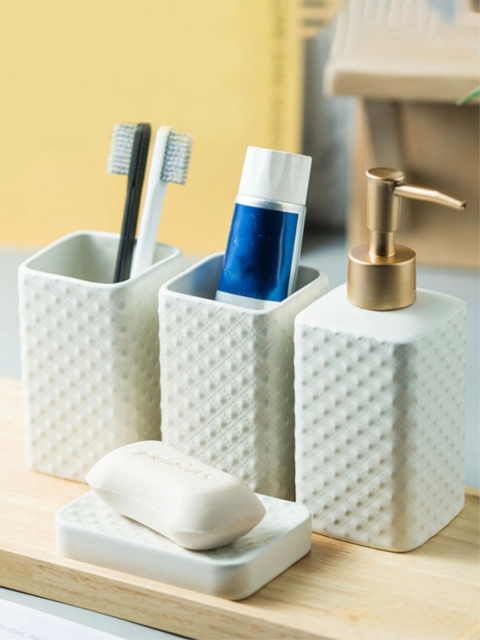

Nestasia White Texture Ceramic Bathroom Accessories