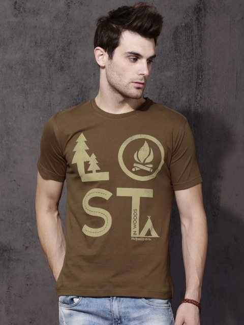 Roadster Men Brown Printed Round Neck T-shirt available at myntra for Rs.199