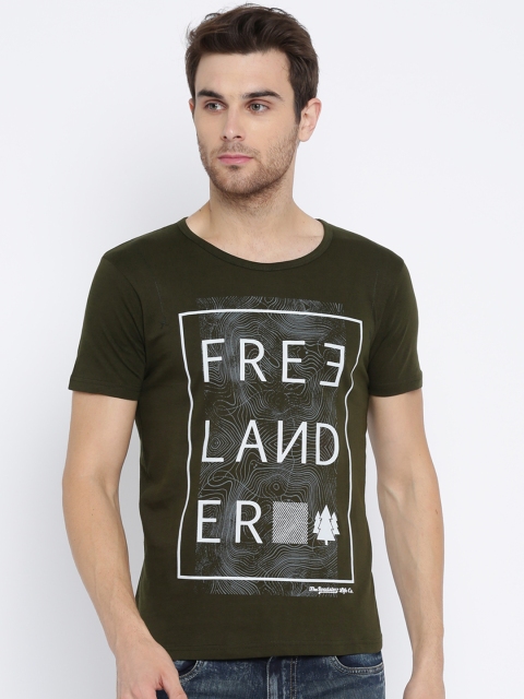 

Roadster Men Olive Green Printed Round Neck T-shirt