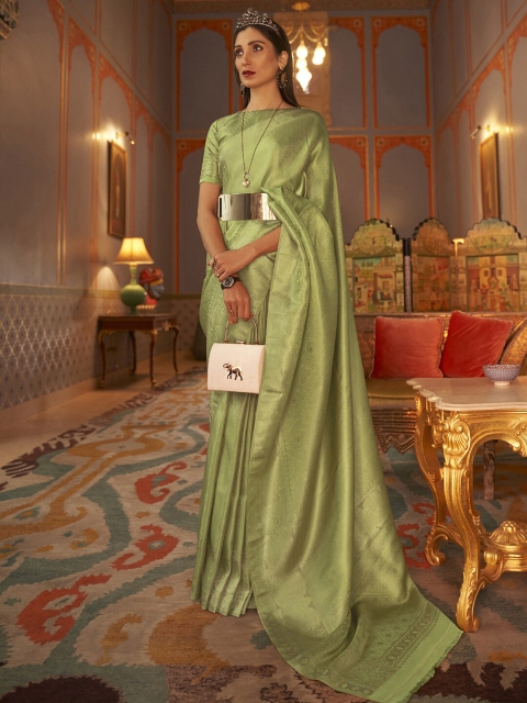 

Mitera Olive Green & Gold-Toned Ethnic Motifs Zari Kanjeevaram Saree