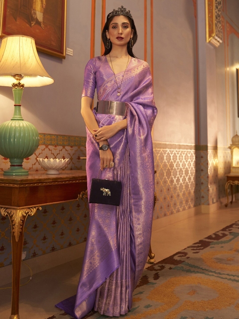

Mitera Lavender & Gold-Toned Ethnic Motifs Zari Kanjeevaram Saree